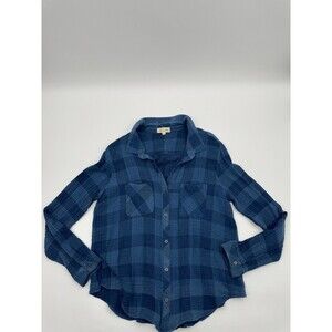 Cloth & Stone Button-Up Shirt Women's 2XL Blue Plaid Long Sleeve Collared Preppy